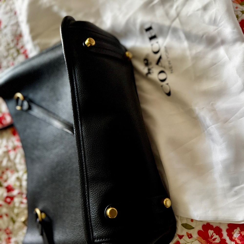 Coach Black Leather Shoulder Bag with Gold Hardware